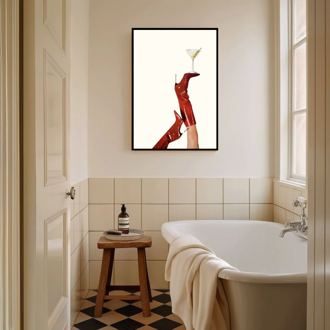 Cocktail in Red Boots Poster Tablo