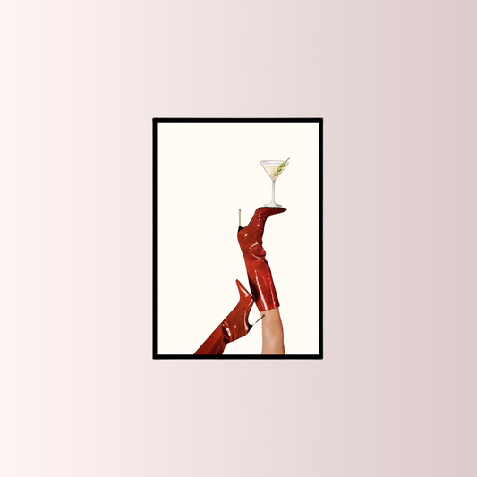Cocktail in Red Boots Poster Tablo