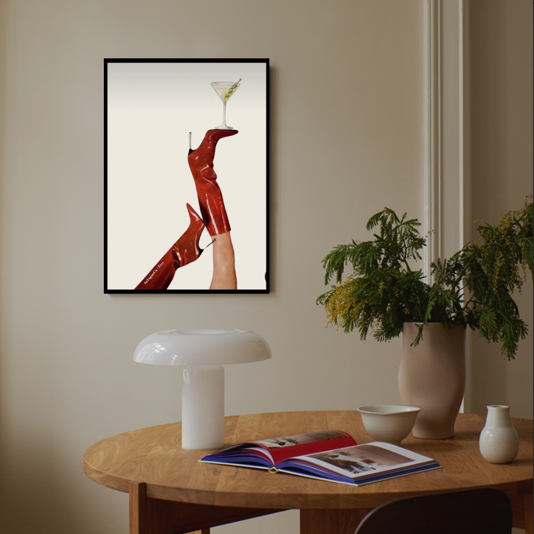 Cocktail in Red Boots Poster Tablo